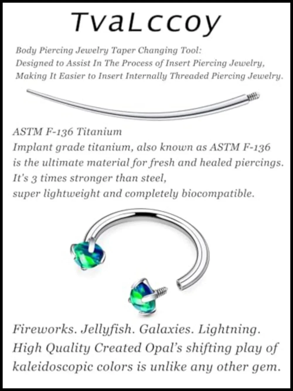 Titanium 16g Opal Horseshoe Septum Ring Lip Piercing Jewelry Cartilage Helix